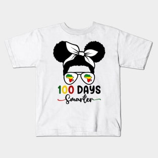 100 Days Smarter teacher Girls Messy Bun Black History Month Kids T-Shirt